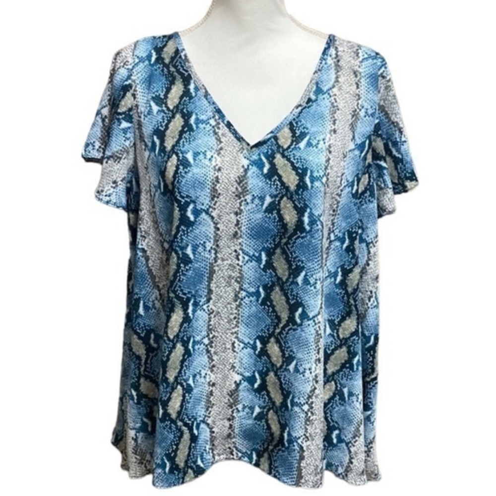 Buddy Love Blue and White Snake Print Blouse